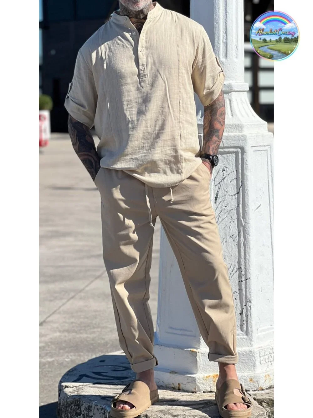 Men's Linen Drawstring Pants Lightweight Straight Leg Casual Summer Beach Pants